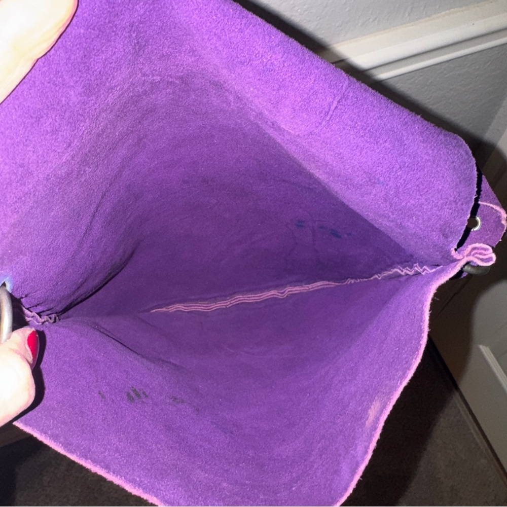 Vintage Purple Suede Leather Long Fringe Flap Shoulder Crossbody Bag - Picture 5 of 8